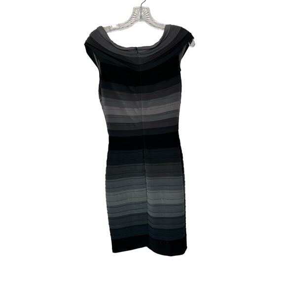 Tadashi Shoji Gray Black Ombre V-Neck Cocktail Tiered Sheath Dress Size Small - Picture 6 of 9
